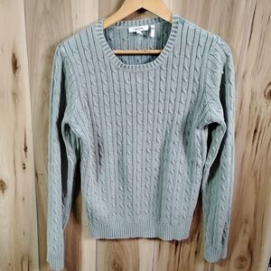 Tyler Boe Light Gray Cable Knit Crewneck Sweater